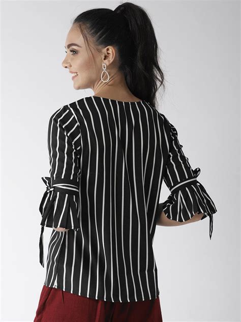 Style Quotient Women Black And White Striped Top Stylequotient