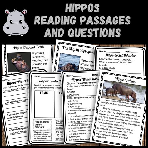 Hippos Non Fiction Reading Passages With Comprehension Question Made