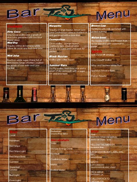 Bar Menu | PDF | Drink | Alcoholic Drinks