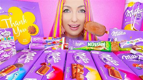 Asmr Milka Chocolate Eating Candy Bars Ice Cream Cookies Mukbang