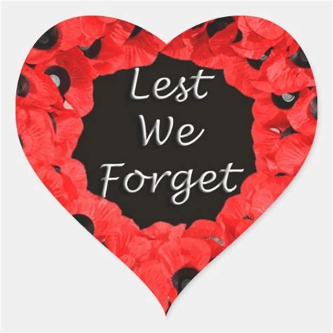 Lest We Forget (Poppy Wreath) Heart Sticker | Zazzle