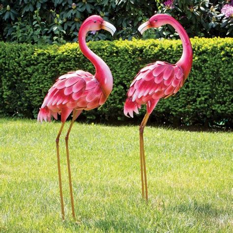 Pink Metal Flamingos Garden Statue For Backyard Outdoor Decor Lawn Interior Design Ideas