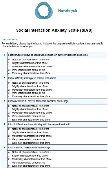 Social Interaction Anxiety Scale Sias Novopsych Psychometrics