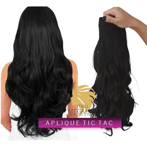 Aplique Cabelo Tic Tac Cm Preto Ondulado Gr Mega Hair Bio