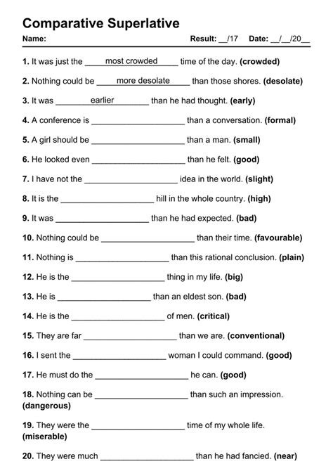 101 Comparative Superlative PDF Worksheets With Answers Grammarism