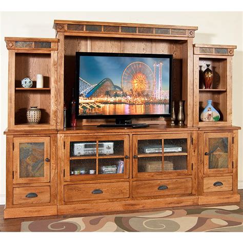 Rustic Oak And Slate Collection Rustic Oakentertainment Wall 3439ro