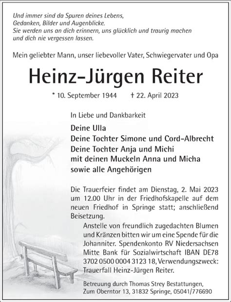 Traueranzeigen Von Heinz J Rgen Reiter Trauerportal Ihrer Tageszeitung