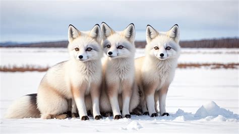 Premium AI Image | Three arctic foxes sit in the snow in front of a ...