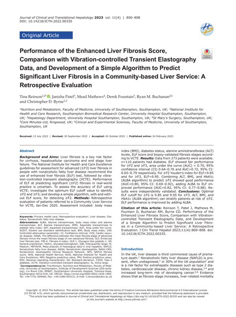 Pdf Performance Of The Enhanced Liver Fibrosis Score Comparison With