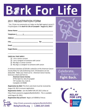 Fillable Online Relay Acsevents 2011 REGISTRATION FORM Relay For Life