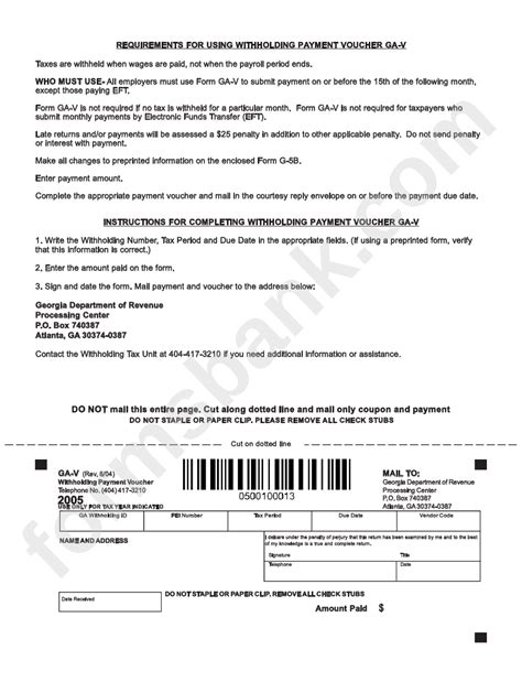 Form Ga V Withholding Payment Voucher 2004 Printable Pdf Download