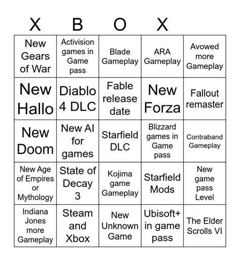 XBOX GAME SHOWCASE Bingo Card