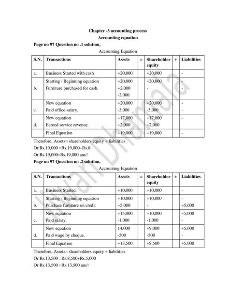 Solution Numerical Solution Chapter 3 Accounting Equation Bbs 1st Year