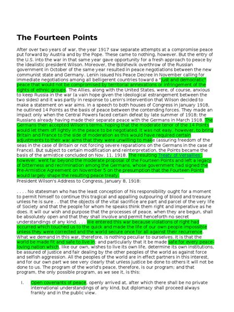 04 - WOODROW WILSON The Fourteen Points.doc | International Relations ...