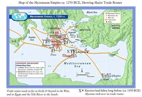 Map Of The Mycenaean Empire Ca 1250 Bce Showing Major Trade Routes