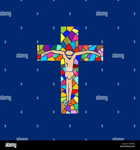 Lord Jesus On The Cross Cross Drawn By Hand Mosaic Style Christian