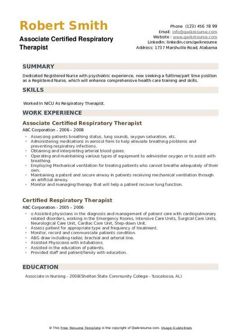 Certified Respiratory Therapist Resume Samples | QwikResume