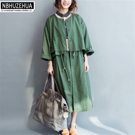 Nbhuzehua T848 4xl 5xl 6xl 2018 Spring Trench Coat For Women Vintage