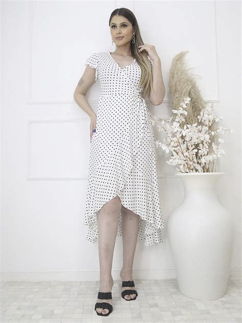 Vestido Envelope Branco Poá Tam G Loja Lali