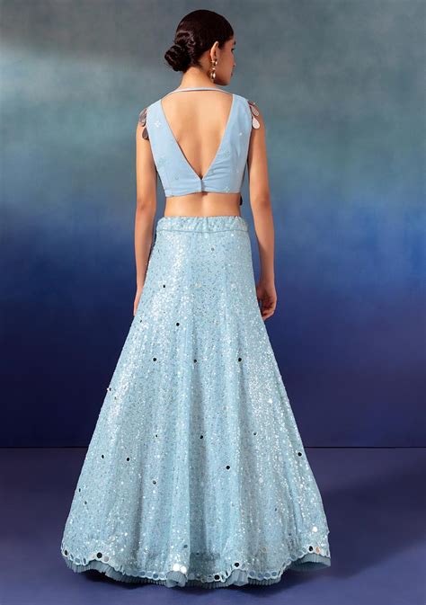 Buy Women Powder Blue Sequin And Mirror Embroidered Lehenga Set With