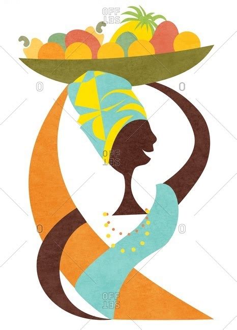 African Woman Carrying Basket Of Fruit On Her Head Stock Photo Offset