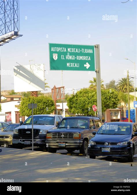 Sign for the Tijuana-Mexicali highway from Tecate towards Mexicali and ...