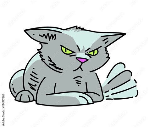 Angry cat cartoon hand drawn image. Original colorful artwork, comic ...