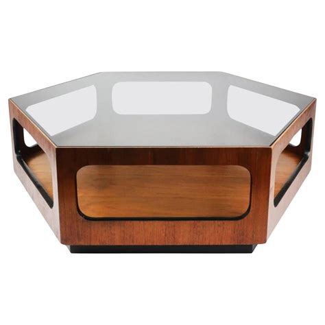 Mcm Lane Alta Vista Hexagon Coffee Table Walnut And Smoked Glass Style