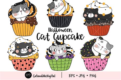 Halloween Cat Cupcake Clipart Graphic By Catandme · Creative Fabrica