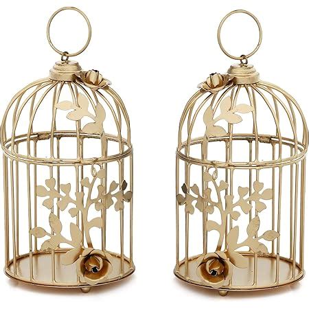 Webelkart Gold Colour Metal Iron Bird Cage Tea Light Holder With Flower