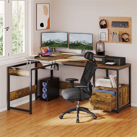 Yitahome | 65" Large L Shaped Computer Desk with File Drawer and ...