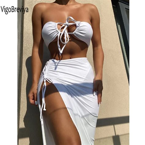 VigoBreviya Bikini Bandeau De Realce Para Mujer Traje De Ba O Liso Con