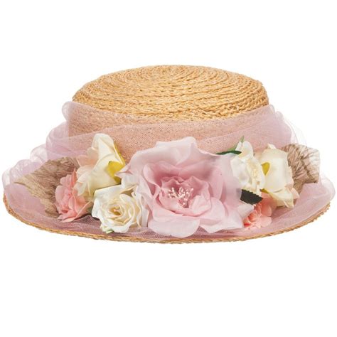 Girls Straw Hat with Pink Tulle & Flowers, Grevi, Girl Tea Hats, Tea Party Hats, Easter Hats ...