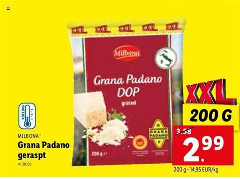 Milbona Grana Padano Geraspt Promotie Bij Lidl