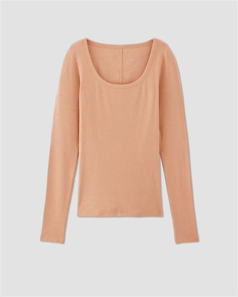 The Luxe Micro Rib Long Sleeve Scoop Neck Tee Blush Pink Everlane