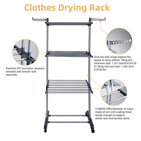 4 Tier Clothes Drying Rack on Wheels, Foldable Clothes Laundry Rack for ...