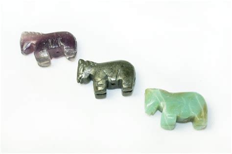 Stone Horse Beads Set of 3 Semiprecious Hand Carved Three