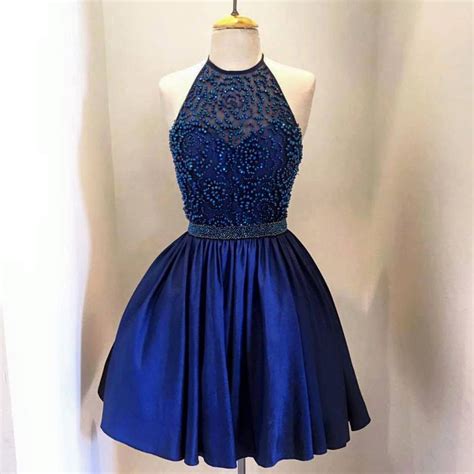 Royal Blue Homecoming Dressshort Beaded Cocktail Dressesknee Length Satin Short Prom High