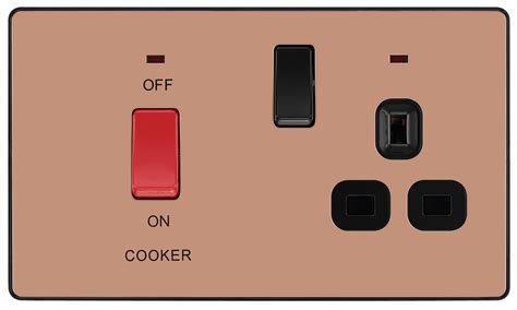 Bg Evolve Polished Copper 45a 2 Pole Cooker Switch With 13a Switched S Uk