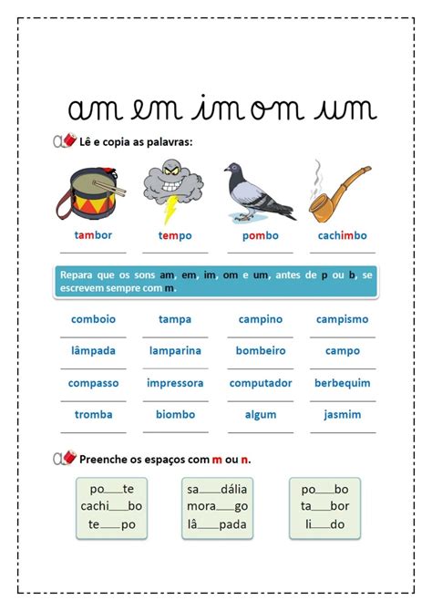 Espa O Saber Infantil Atividade De Ortografia Am Em Im Om Um Ano