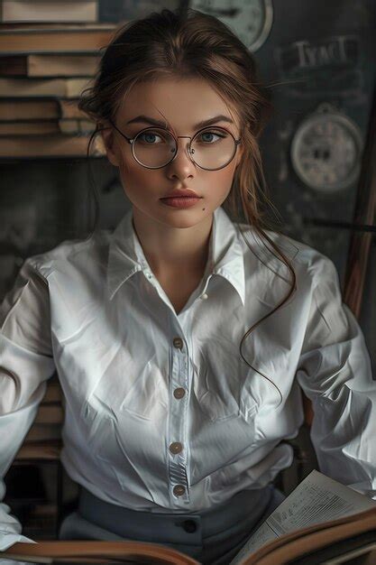 Premium Photo A Woman Wearing Glasses Is Seated In A Chair Engrossed In Reading A Book