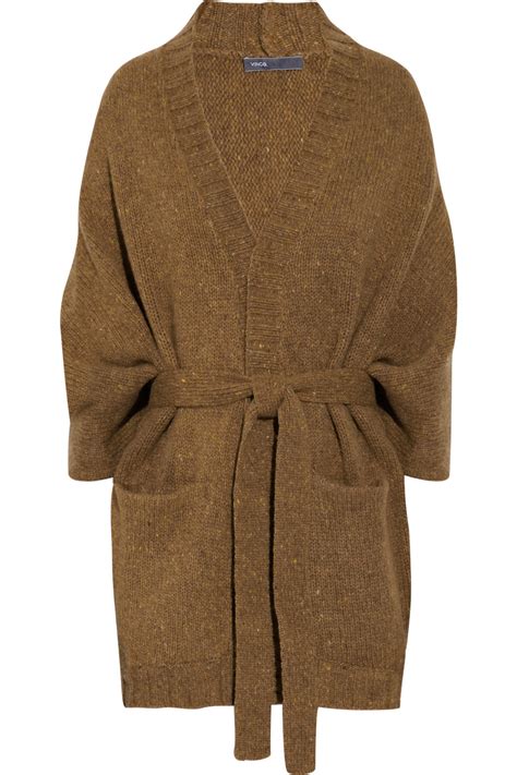 Vince Belted Knitted Wool Cardigan In Brown Camel Lyst