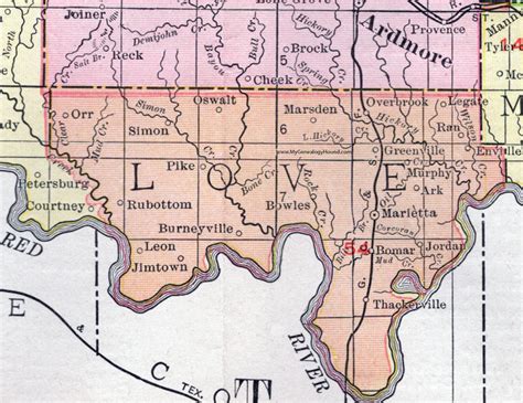 Love County, Oklahoma 1911 Map, Rand McNally, Marietta, Burneyville, Leon