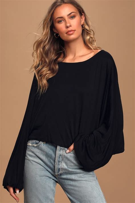 Cute Black Top Trendy Batwing Top Dolman Long Sleeve Top Lulus