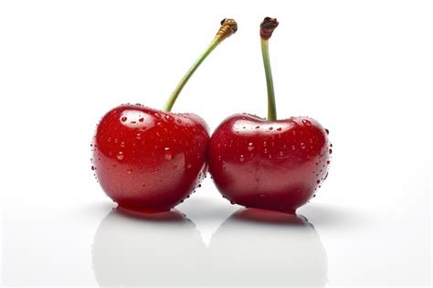 Premium Ai Image Two Fresh Cherries On White Background