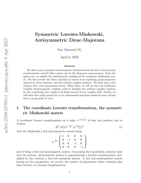 Pdf Symmetric Lorentz Minkowski Antisymmetric Dirac Majorana