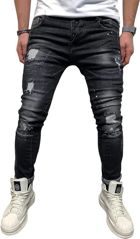 Bmeig Ripped Jeans Mens Skinny Slim Fit Stretch Destroyed Knee Distressed Jeans Denim Pants