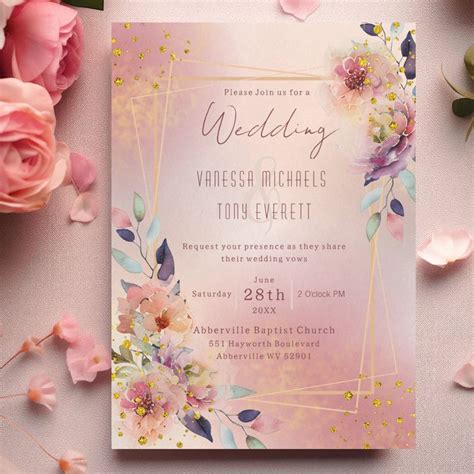 Dreamy Blush Pink Watercolor Flowers Wedding Invitation Zazzle