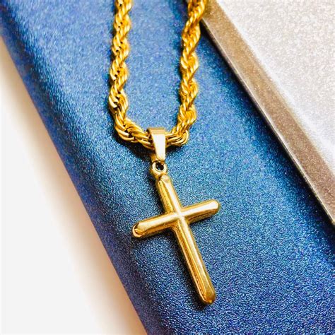 18K Gold Plated Necklace Plain Cross Necklace For Men Cross Pendant For ...