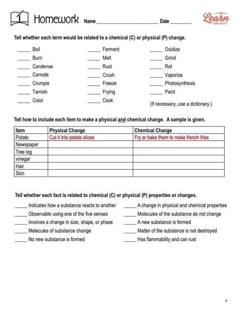 Physical And Chemical Changes Worksheets Library